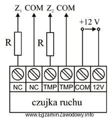 Na ilustracji przedstawiono schemat połączeń czujki ruchu. W 