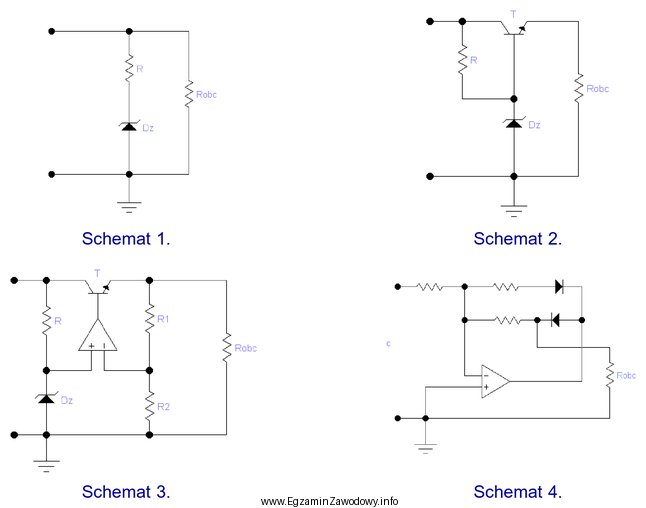 Który schemat nie przedstawia stabilizatora napięcia?