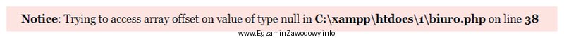 Przedstawiony błąd, wygenerowany podczas interpretacji kodu PHP, moż
