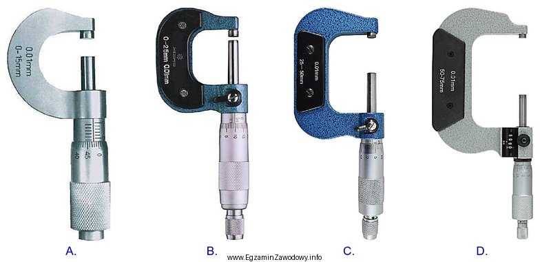 Na którym rysunku przedstawiono mikrometr o zakresie pomiarowym 0-25 