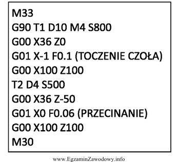 Na podstawie informacji zawartych w programie sterującym określ 