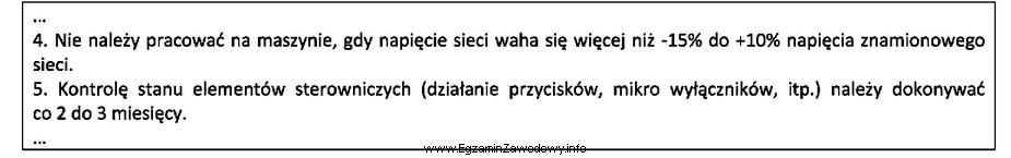 Na podstawie fragmentu dokumentacji techniczno-ruchowej tokarki zasilanej z sieci o 