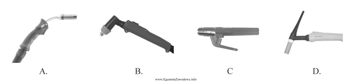 Uchwyt do spawania elektrodą otuloną przedstawiono na rysunku oznaczonym literą