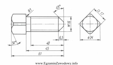 Rysunek przedstawia śrubę z łbem
