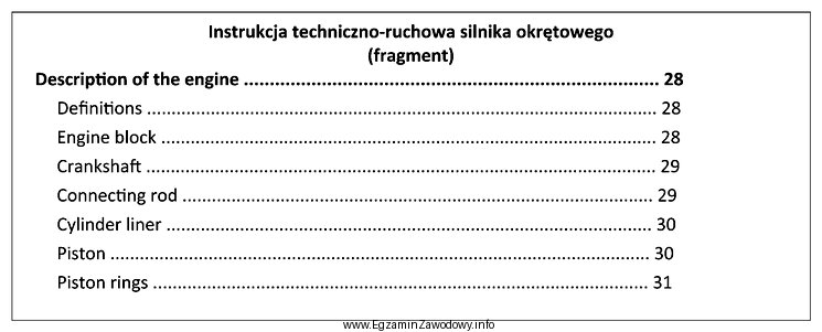 Na podstawie fragmentu instrukcji techniczno-ruchowej silnika spalinowego napisanej w ję