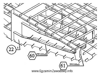 Na szkicu pokazano dennik poz. 22, płaskownik poz. 60 i usztywnienie 