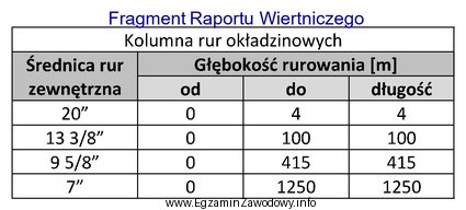 Na podstawie przedstawionego fragmentu raportu wiertniczego określ rodzaj kolumny 