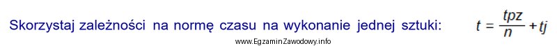 Oblicz czas wykonania 40 sztuk tarcz, jeżeli: t<sub>p</