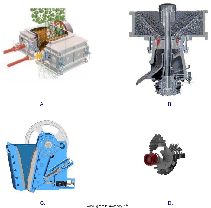 Kruszarkę szczękową przedstawiono na rysunku oznaczonym literą