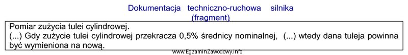 Na podstawie fragmentu dokumentacji techniczno-ruchowej silnika głównego o 