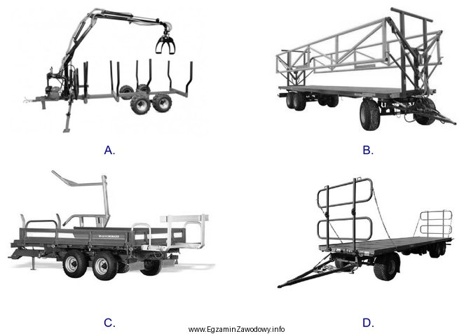 Która ilustracja przedstawia samozaładowczą przyczepę do transportu bel 