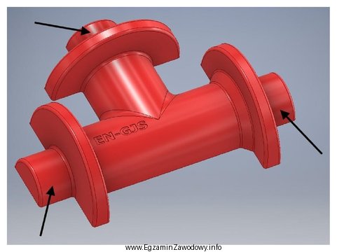 Wskazany na rysunku strzałkami element modelu odlewniczego trójnika 