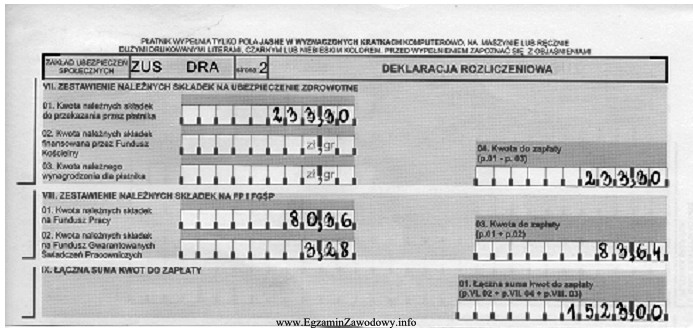 Na podstawie zamieszczonego fragmentu deklaracji rozliczeniowej ZUS DRA sporządzonej 