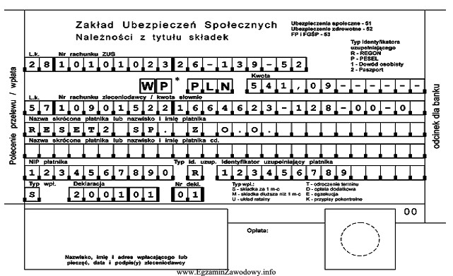 Przedstawiony odcinek polecenia przelewu przeznaczony jest dla