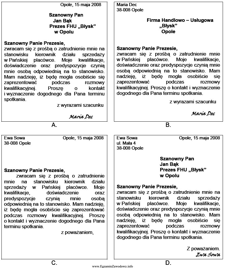 Który list motywacyjny sporządzony jest poprawnie?