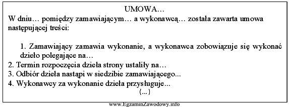 Na podstawie zamieszczonego fragmentu, określ rodzaj umowy.