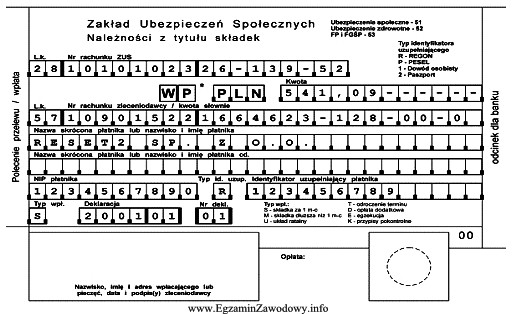 Przedstawiony odcinek polecenia przelewu przeznaczony jest dla