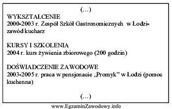 Przedstawiony fragment CV napisała osoba, która ubiega się 