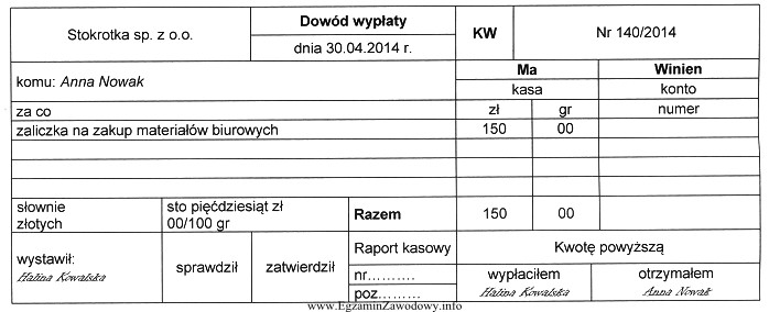 Z analizy zamieszczonego dokumentu wynika, że