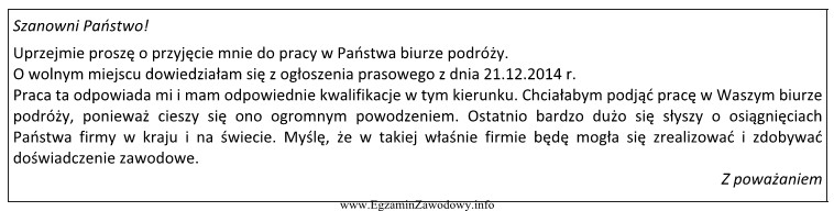 Na podstawie zamieszczonego fragmentu dokumentu, związanego z poszukiwaniem pracy, 