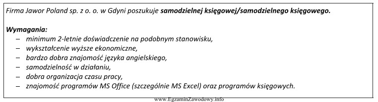 W prasie lokalnej zamieszczono ogłoszenie. Wymagania zamieszczone w ogł