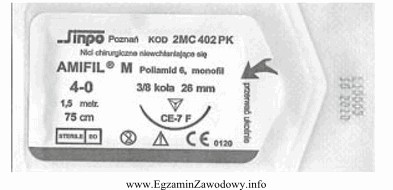 Przedstawiona na zdjęciu nić chirurgiczna posiada wtopioną igłę, 