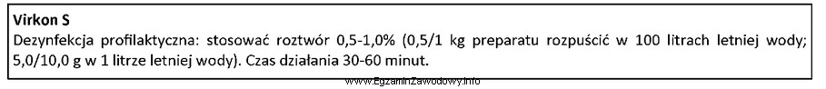 Na podstawie instrukcji określ, ile gramów preparatu Virkon 
