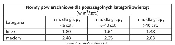 Dla grupy 10 macior powierzchnia kojca powinna wynosić co najmniej