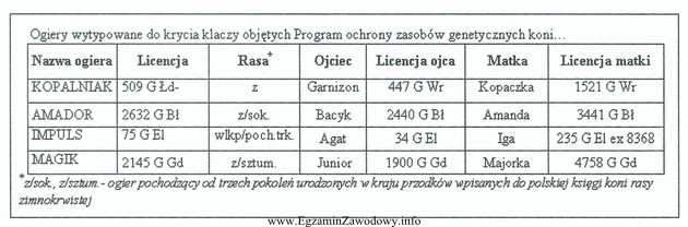 Klacz rasy zimnokrwistej ma 62,5% udziału krwi koni sokolskich. Któ