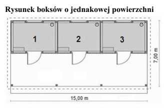 Na podstawie przedstawionego rysunku oblicz powierzchnię jednego boksu dla konia.