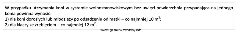 Minimalna wielkość biegalni dla 15 klaczy ze źrebakami zgodnie z 