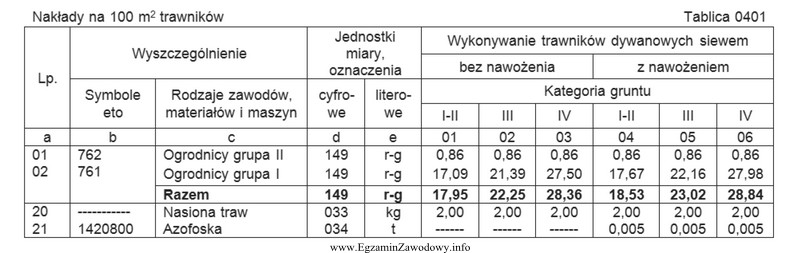 Ile wynosi wartość robocizny potrzebnej do wykonania 100 m2 trawnika 