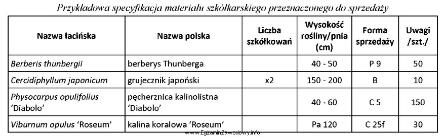 Na podstawie danych zawartych w tabeli <i>Przykładowa specyfikacja 