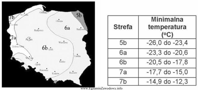 Na podstawie zamieszczonej mapy stref mrozoodporności oraz danych zawartych 