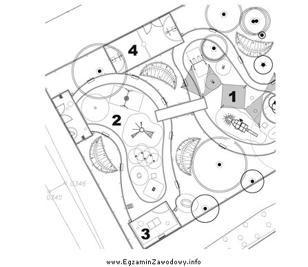 Na zamieszczonym fragmencie projektu budowlanego plac do koszykówki oznaczono 