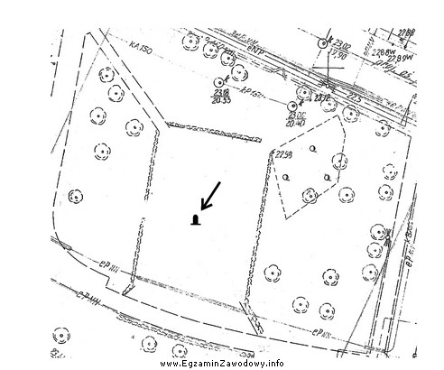 Który obiekt wskazano strzałką na przedstawionym fragmencie geodezyjnej 