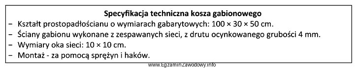 Do budowy zabezpieczenia przeciwerozyjnego przewidziano zastosowanie koszy gabionowych wypełnionych 