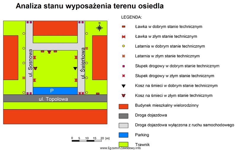 Z zamieszczonej na planie zagospodarowania terenu osiedla analizy stanu wyposaż