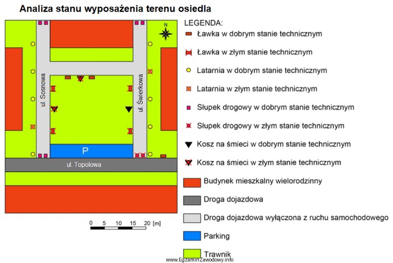 Z zamieszczonej na planie zagospodarowania terenu osiedla analizy stanu wyposaż