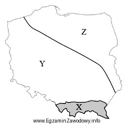 Na schematycznej mapie rozmieszczenia dużych jednostek geologicznych Polski symbolem 