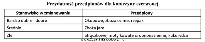 Który przedplon jest nieodpowiedni w uprawie koniczyny czerwonej?