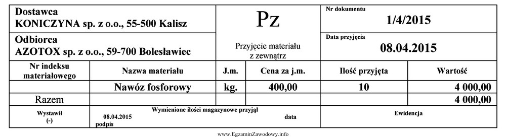 Przedstawiony dowód księgowy jest podstawą do