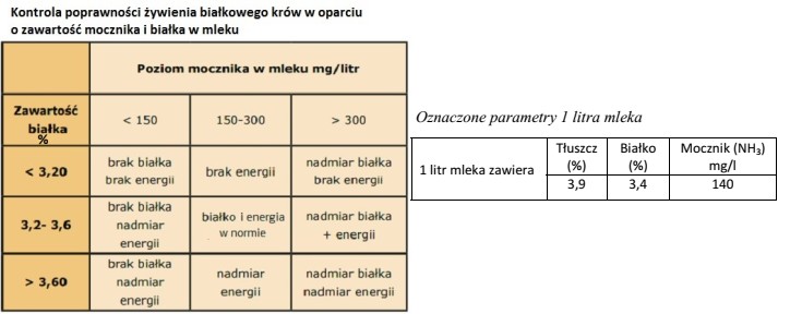 Na podstawie informacji o zawartości mocznika i białka 