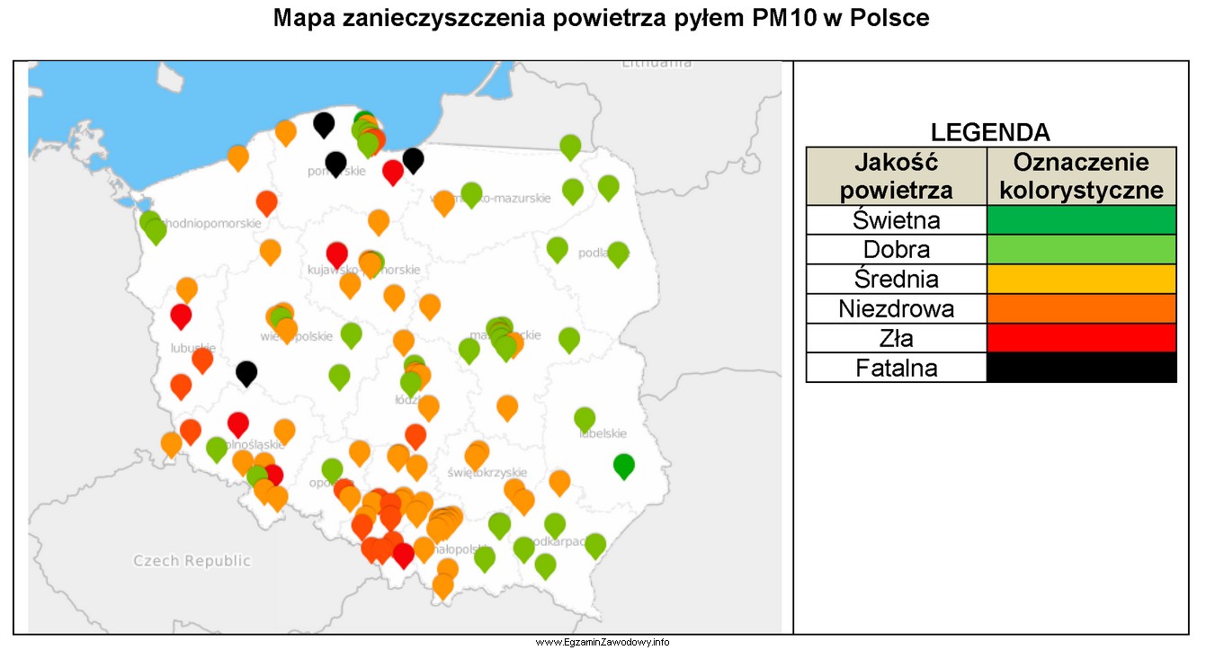 Na podstawie mapy wskaż, w której części 