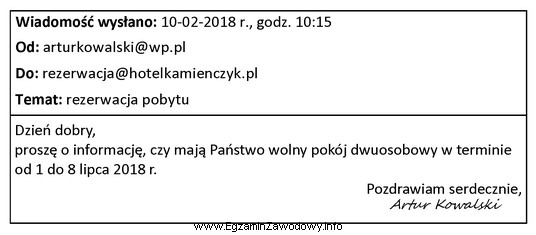 Kiedy najpóźniej recepcjonista powinien był wysłać odpowiedź klientowi 