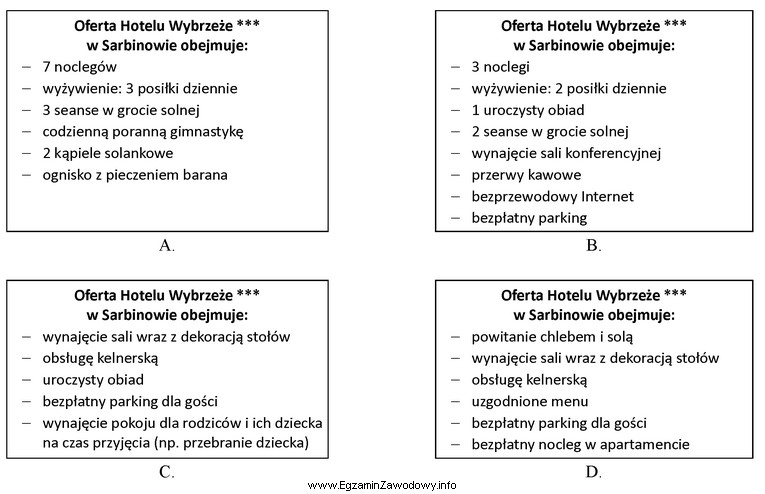 Wskaż ofertę, którą powinien zaproponować pracownik hotelu klientom zamierzają