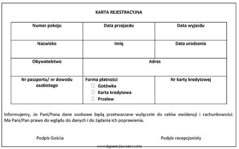 Które z wymienionych czynności powinien wykonać recepcjonista w 