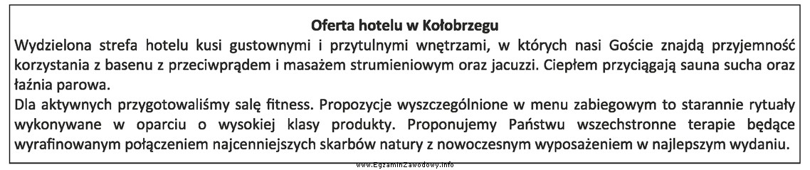 Na podstawie przedstawionej oferty określ rodzaj usług dodatkowych 