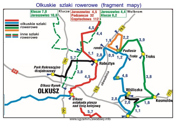 Na podstawie fragmentu mapy oblicz odległość przedstawioną w 