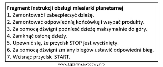 Na podstawie zamieszczonego fragmentu instrukcji obsługi miesiarki planetarnej okreś